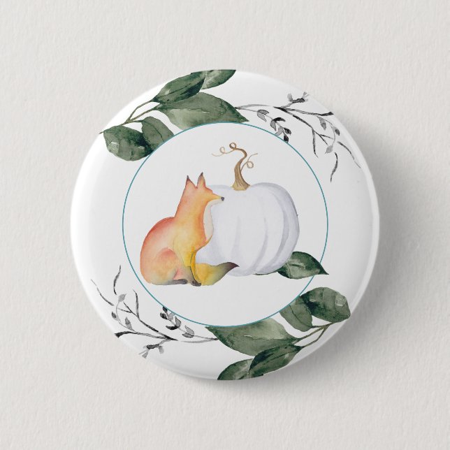 Badge Rond 5 Cm Renard et Citrouille blanc (Devant)