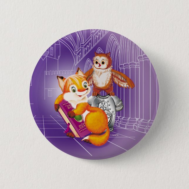 Badge Rond 5 Cm renard et hibou (Devant)
