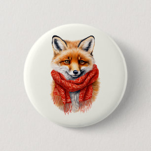 Badge Rond 5 Cm Renard mignon dans une image d'automne avec une éc