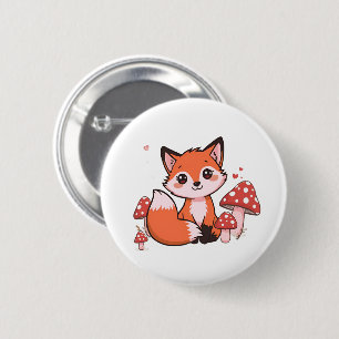 Badge Rond 5 Cm Renard Mignon Kawaii avec Dessin Animé de Champign