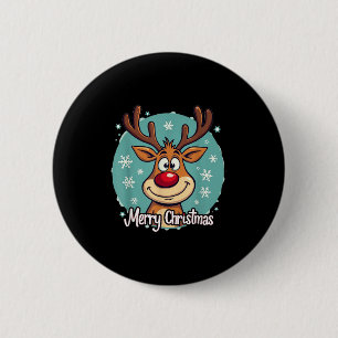 Badge Rond 5 Cm Renne à Nez Rouge Drôle de Noël Hommes Femmes