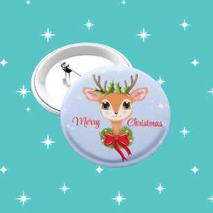 Badge Rond 5 Cm Renne de Noël adorable rétro 