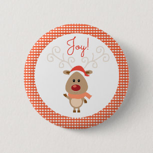 Badge Rond 5 Cm Renne et Noël rouge de guingan