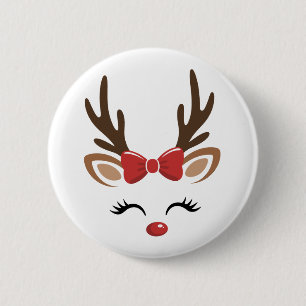 Badge Rond 5 Cm Rennes de Noël Mignonnes Vacances Hiver