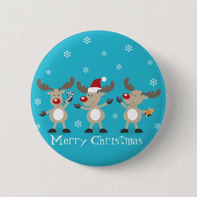 Badge Rond 5 Cm Rennes drôles de Joyeux Noël (Devant)