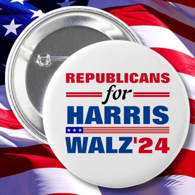 Badge Rond 5 Cm Républicains pour Harris Walz Red Blue (Créateur téléchargé)