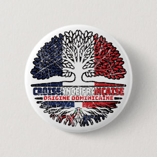 Badge Rond 5 Cm République Dominicaine France Arbre Drapeau