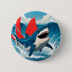 Badge Rond 5 Cm Requin dans l'océan 