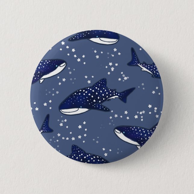 Badge Rond 5 Cm Requin de baleine étoilée (noir) (Devant)