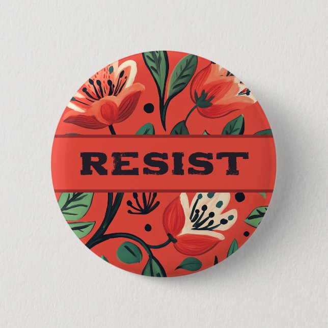 Badge Rond 5 Cm Résistez aux fleurs rouges (Devant)