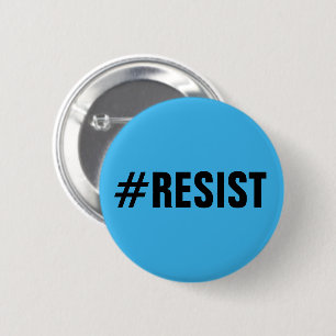 Badge Rond 5 Cm #Résistez, texte noir gras sur bleu vif, tous les