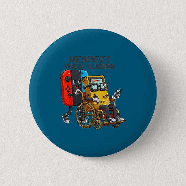 Badge Rond 5 Cm Respect Your Elders Gaming Control Retro Funny Gam (Devant)