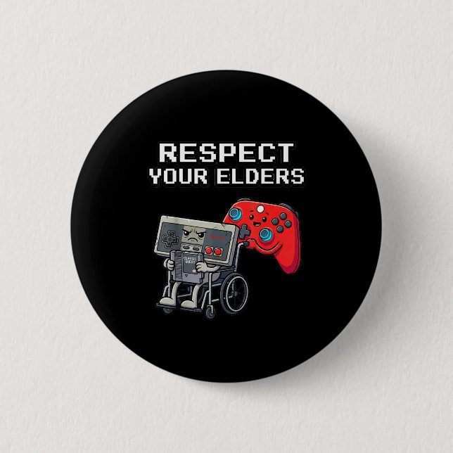 Badge Rond 5 Cm Respect Your Elders Retro Gaming Funny Gamer Contr (Devant)