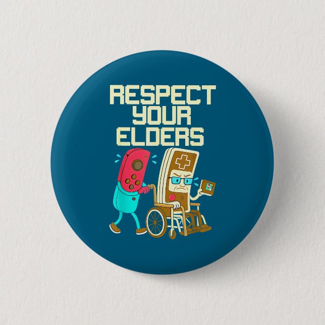 Badge Rond 5 Cm Respect Your Elders Retro Gaming Funny Gamer Contr (Devant)