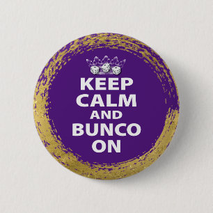 Badge Rond 5 Cm Restez Calme Purple Gold Bunco