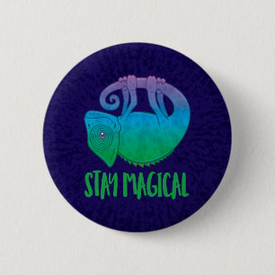 Badge Rond 5 Cm Restez magique Lévitation Chameleon