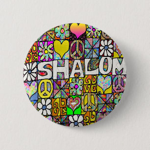 Badge Rond 5 Cm Retro 60s Psychedelic Shalom LOVE