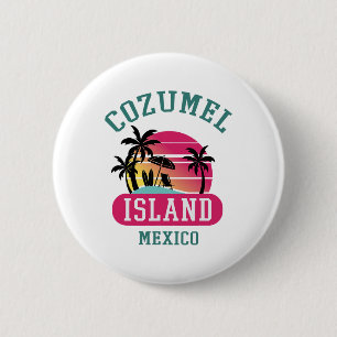 Badge Rond 5 Cm Retro Cool Cozumel Original Mexique Plages coucher
