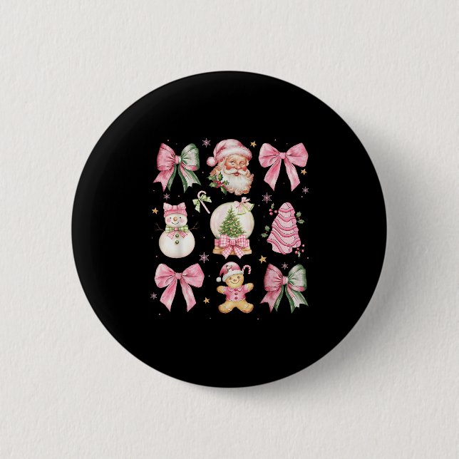 Badge Rond 5 Cm Retro Coquette Bow Nk Christmas Tree Snowman Xmas  (Devant)
