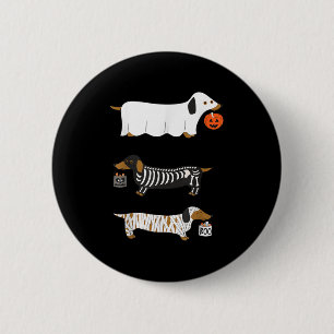 Badge Rond 5 Cm Retro Dachshund Halloween Wiener Chien Citrouille