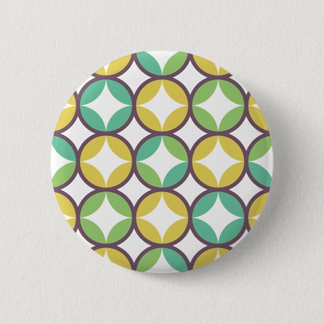 Badge Rond 5 Cm Retro Diamond dans Circle Pattern Blue Green Gold (Devant)