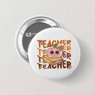 Badge Rond 5 Cm Retro Fall Enseignant Citrouille Halloween