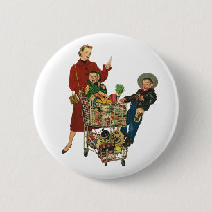Badge Rond 5 Cm Retro Famille, Maman et Enfants, Panier
