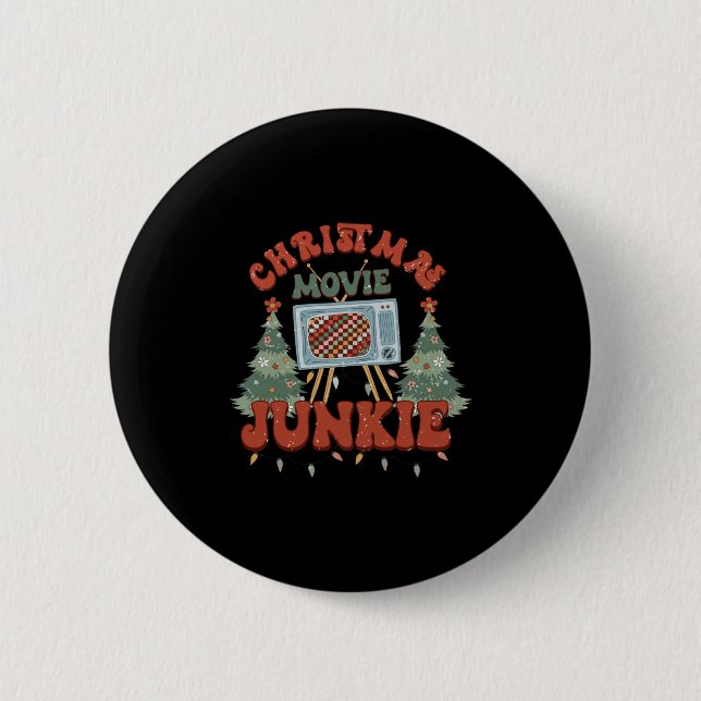 Badge Rond 5 Cm Retro Groovy Christmas Movie Junkie Merry Xmas Tre (Devant)