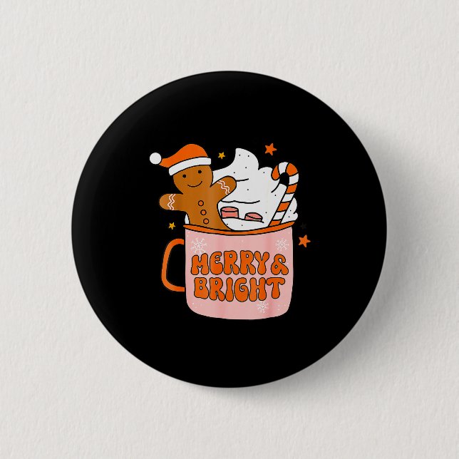 Badge Rond 5 Cm Retro Groovy Merry And Bright Gingerbread Christma (Devant)