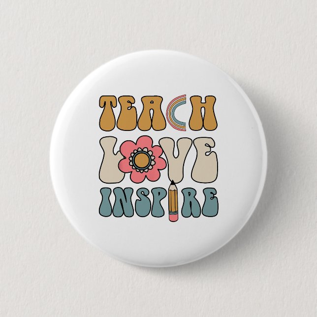 Badge Rond 5 Cm Retro Groovy Teacher Inspirational Happy Ck To Sch (Devant)