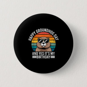Badge Rond 5 Cm Retro Groundhog Célébration D'anniversaire Vintage