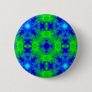 Badge Rond 5 Cm Rétro marguerites et étoiles Art déco en vert bleu