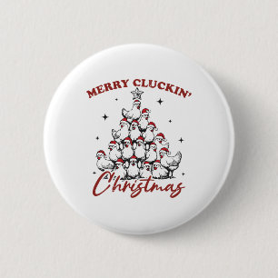 Badge Rond 5 Cm Retro Merry Cluckin Noël Poulet de Noël Ferme Un