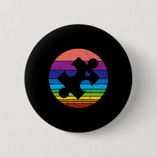 Badge Rond 5 Cm Retro Puzzle Sensibilisation sur l'autisme cardiaq