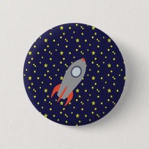 Badge Rond 5 Cm Retro Rocket Ship avec Arrière - plan Motif étoile