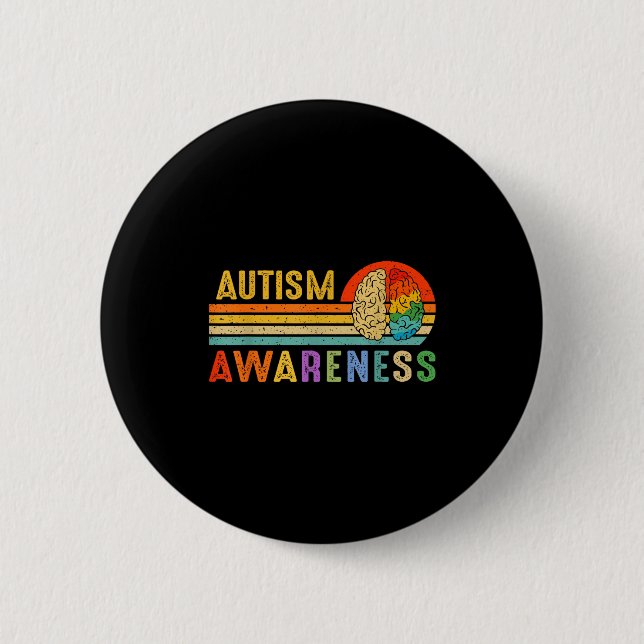 Badge Rond 5 Cm Retro Sunset Autism Awareness Neurodiversity Spect (Devant)