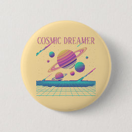 Badge Rond 5 Cm Retro Vaporwave Planets Synthwave