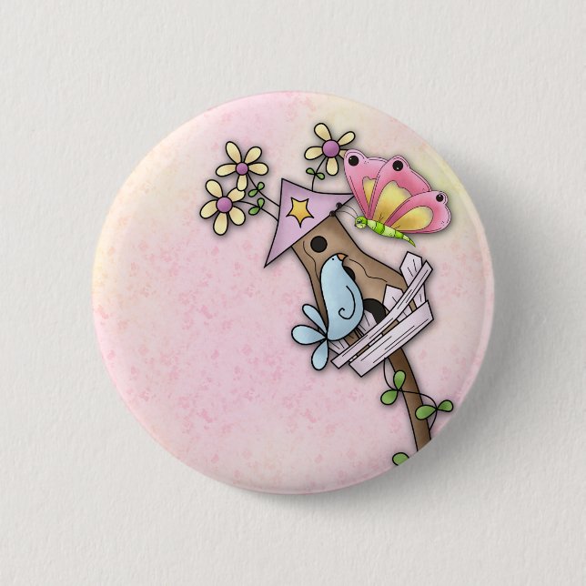 Badge Rond 5 Cm Réunion de papillon et d'oiseau à la volière (Devant)