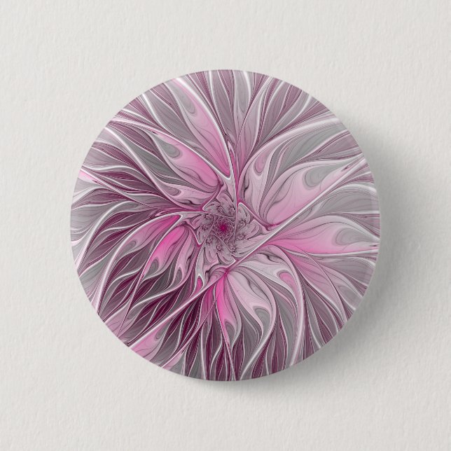 Badge Rond 5 Cm Rêve de fleur rose fractal, Motif d'Imaginaire flo (Devant)