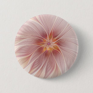 Badge Rond 5 Cm Rêve floral rose doux Fleur d'art fractal Abstrait