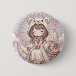 Badge Rond 5 Cm Rêverie Enchantée : Fille Kawaii en Capuche d'Ours