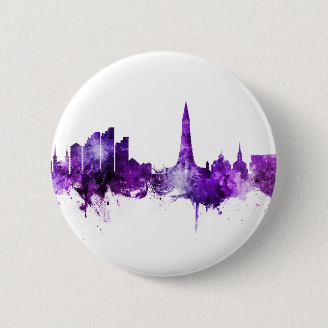 Badge Rond 5 Cm Reykjavik Islande Skyline violet (Devant)