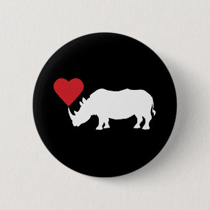 Badge Rond 5 Cm Rhino-avec-coeur blanc