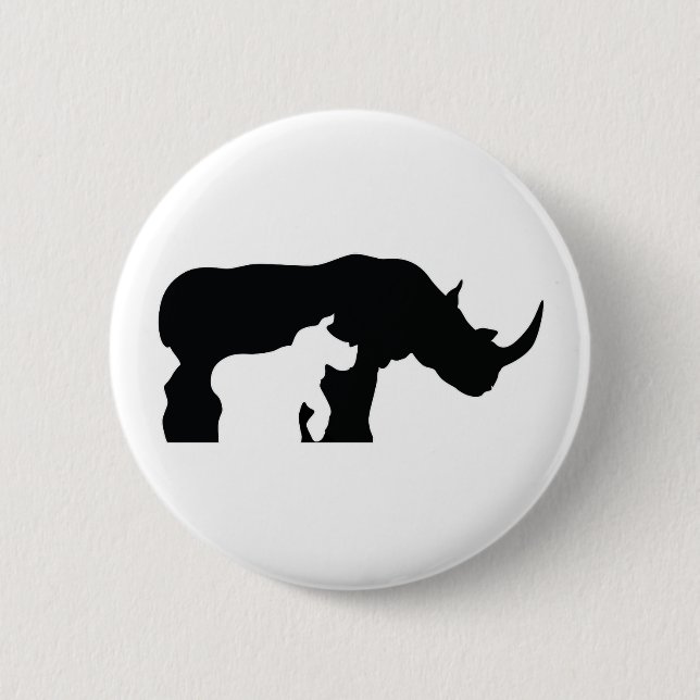 Badge Rond 5 Cm Rhino noir et blanc (Devant)