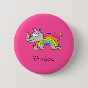 Badge Rond 5 Cm Rhino Rainbow Funny Cute Kids Rhinoceros