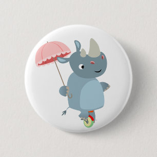 Badge Rond 5 Cm Rhinocéros avec le parapluie sur l'insigne de