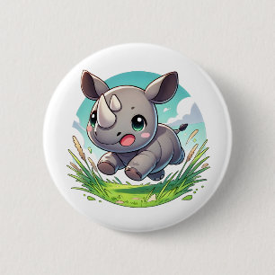 Badge Rond 5 Cm Rhinocéros joyeux adorables courir