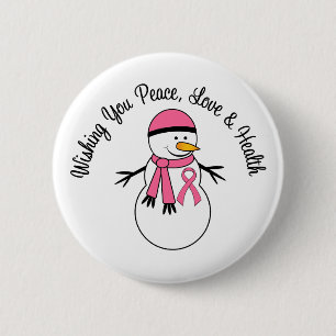 Badge Rond 5 Cm Ribbon de Noël Snowman Cancer du Sein