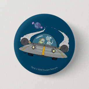 Badge Rond 5 Cm RICK ET MORTY™ Vol En Navire Spatial