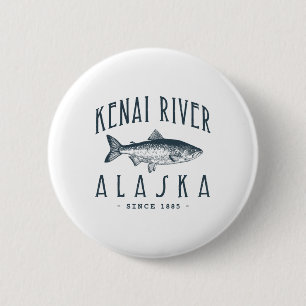 Badge Rond 5 Cm Rivière Kenai Alaska Pêcheur Drôle de Pêche Amusan